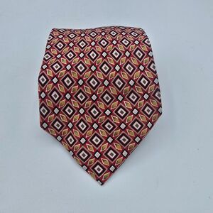 Clubfellow Italian 100% Silk Men's Tie Red Geometric on Red 57 x 4 Inch